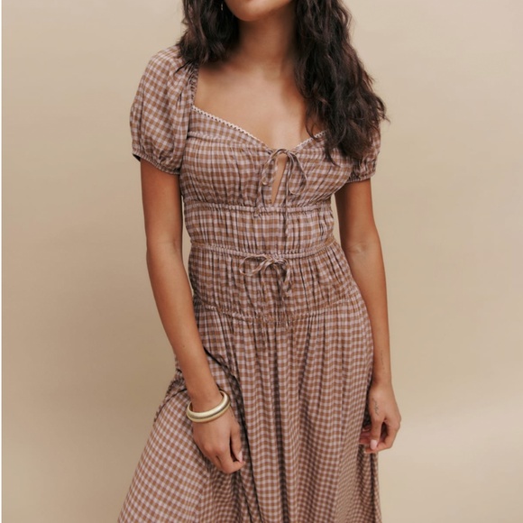 NEW Reformation Rhett Midi Dress - Audrie Check Cotton Blend Causal French - Picture 5 of 11